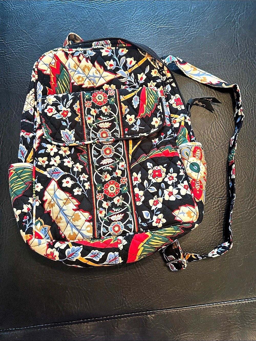 Vera Bradley Quilted Small Backpack in Black & Red